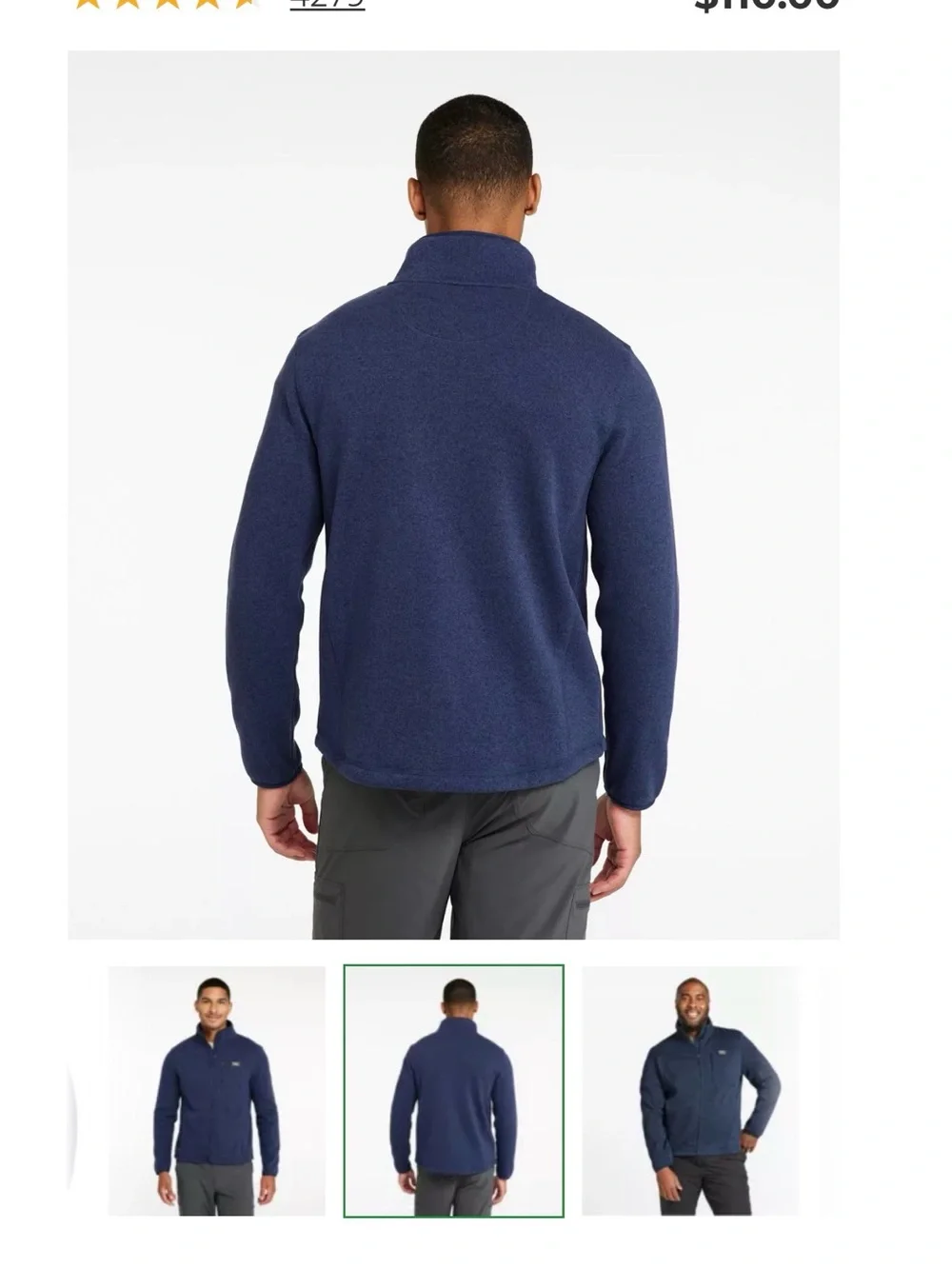 L.L. Bean Sweater Fleece Full Zip Jacket Navy Blue warm cozy classic style Lg